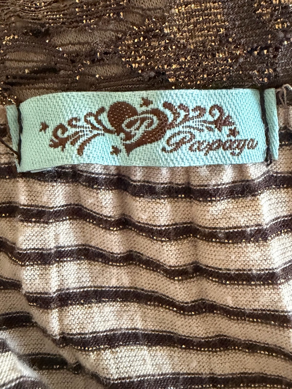 Vintage Papaya Brown and Cream Striped Lace-Trim Cami Top - Picture 5 of 6